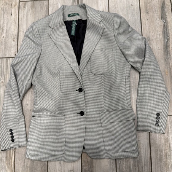 Lauren Ralph Lauren Jackets & Blazers - Lauren Ralph Lauren Houndstooth Two‎ Button Blazer Jacket Black & White Size 12